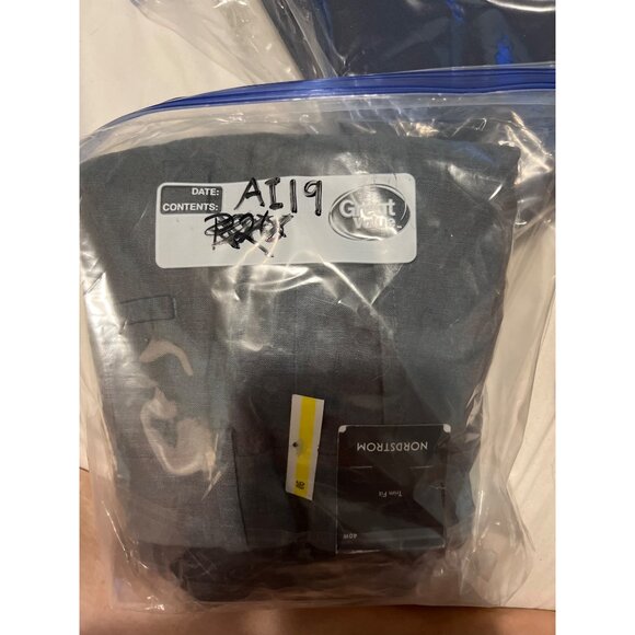 Nordstrom Trim Fit Linen Trousers Aqua Blue Gray Size 40 Waist NWT - Picture 14 of 14